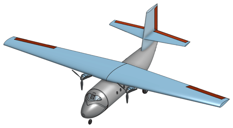 CAD render of Borealis, a high-wing twin-engine propeller aircraft