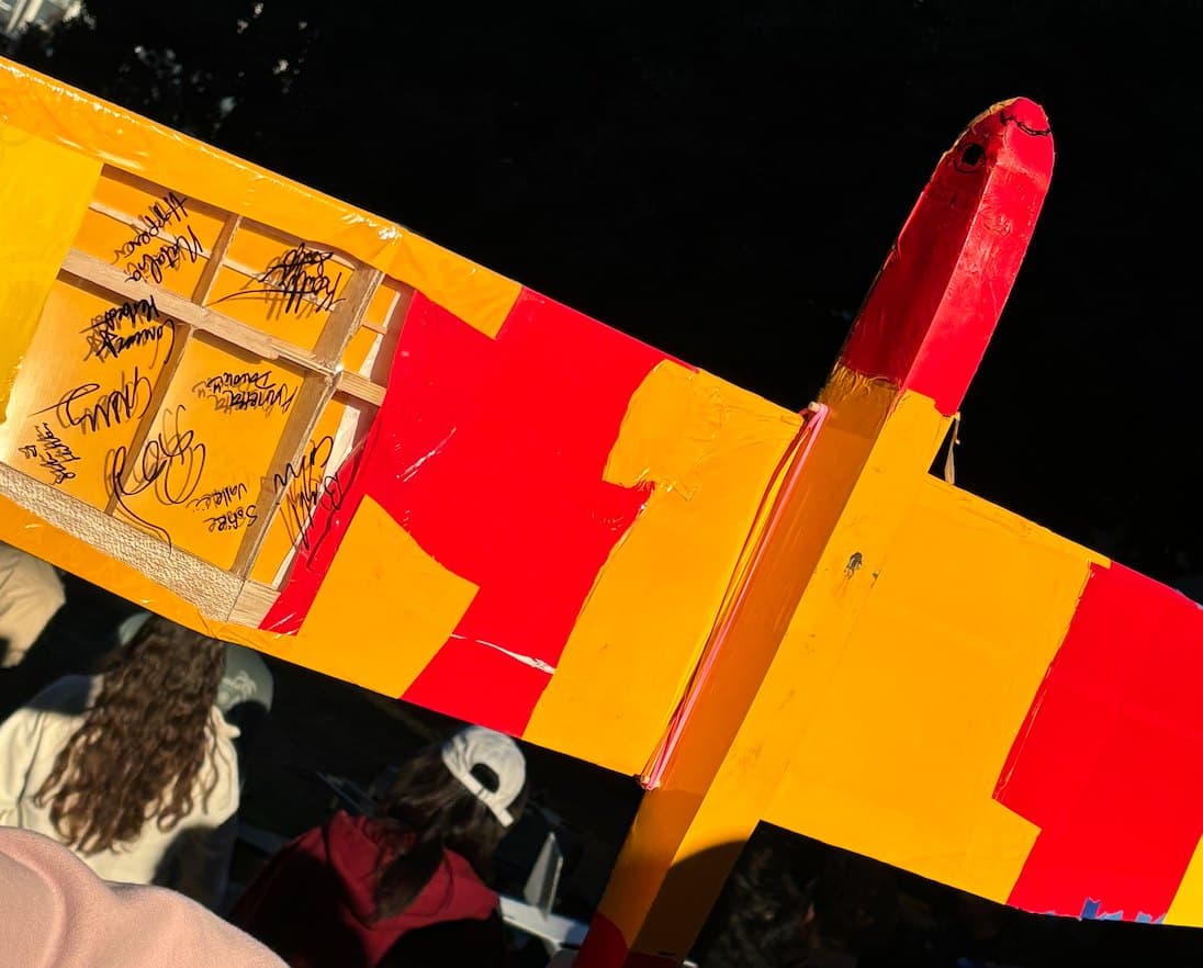 Phoenix glider on the flight line, NACA 6415 wing with rib-and-spar structure visible